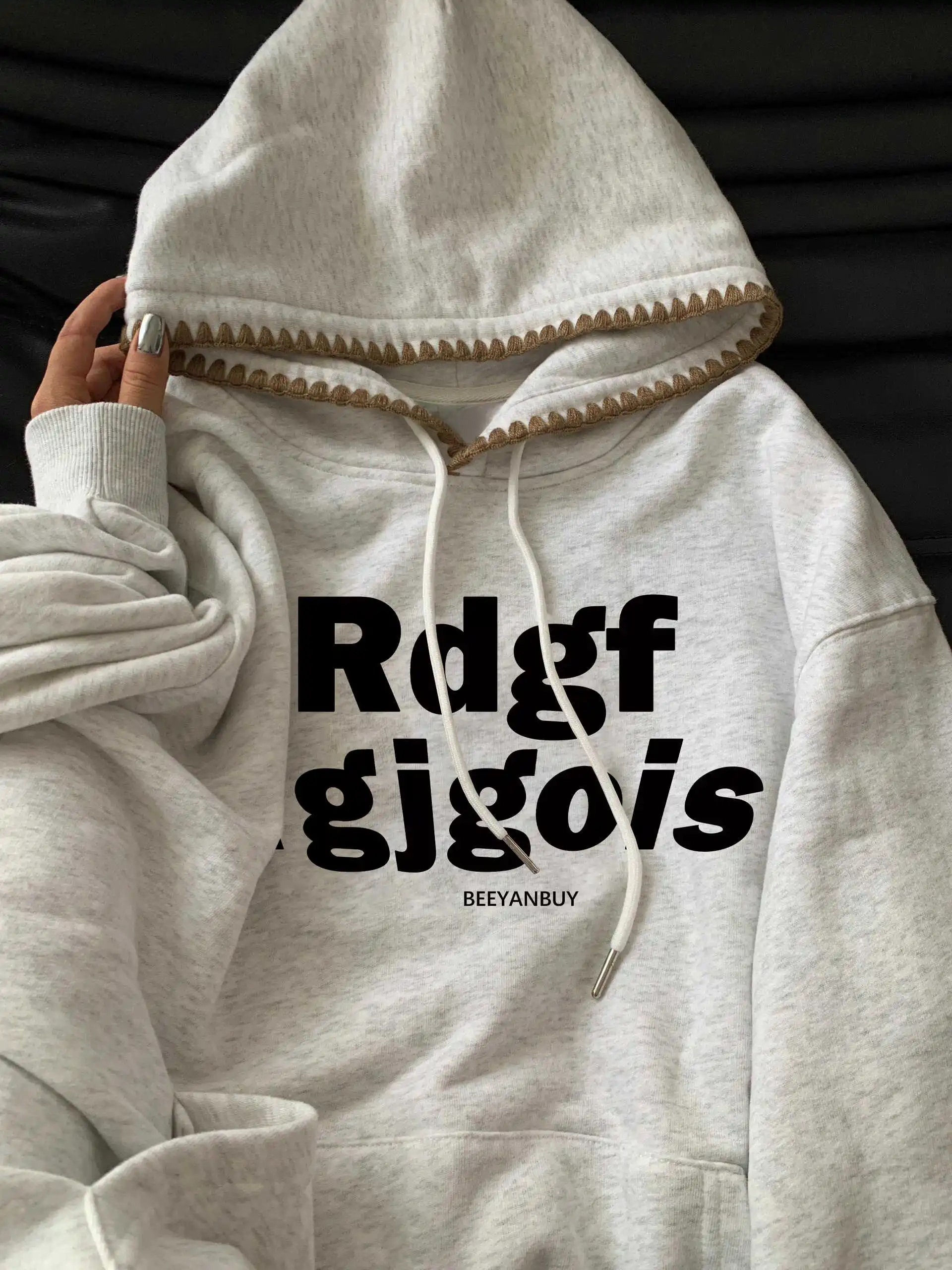 

Letter Design Hooded Women Sweatshirt 2024 New Long Sleeve Loose Pullover Korean Simple Lady Sport Hoodies