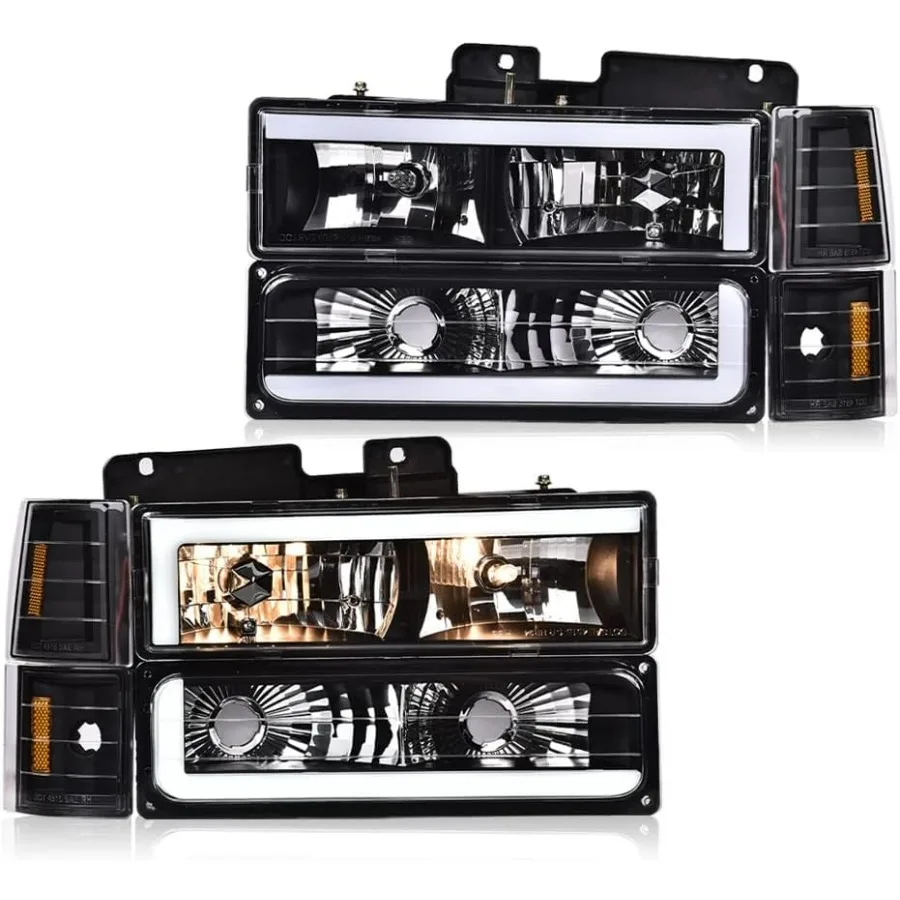 

LED Headlight Assembly for Chevy GMC C/K 1994-1999 Suburban Tahoe Yukon Clear Lens Amber Reflector Compatible with 1995-1999 Mo