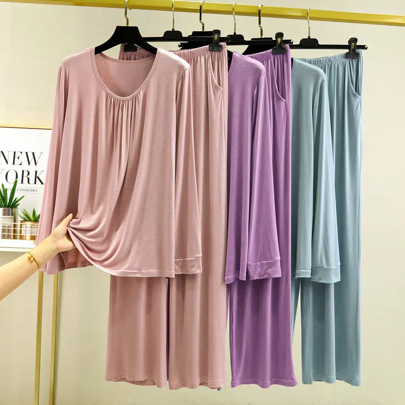 Fdfklak modalne damskie piżamy zestaw piżamy Pijama garnitur kobiet snu dwuczęściowy Loungewear jesień nowy długi rękaw Homewear