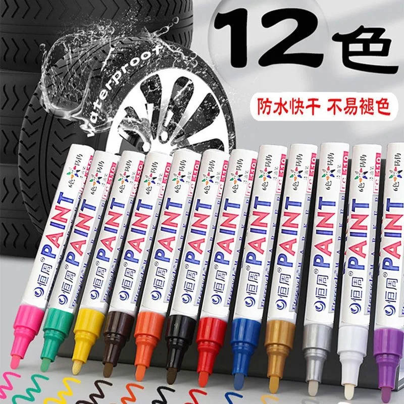 6Pcs Colorful Permanent White Paint Marker Waterproof for Stone Markers Tire Tread Rubber Fabric Metal 12 Colors Pens