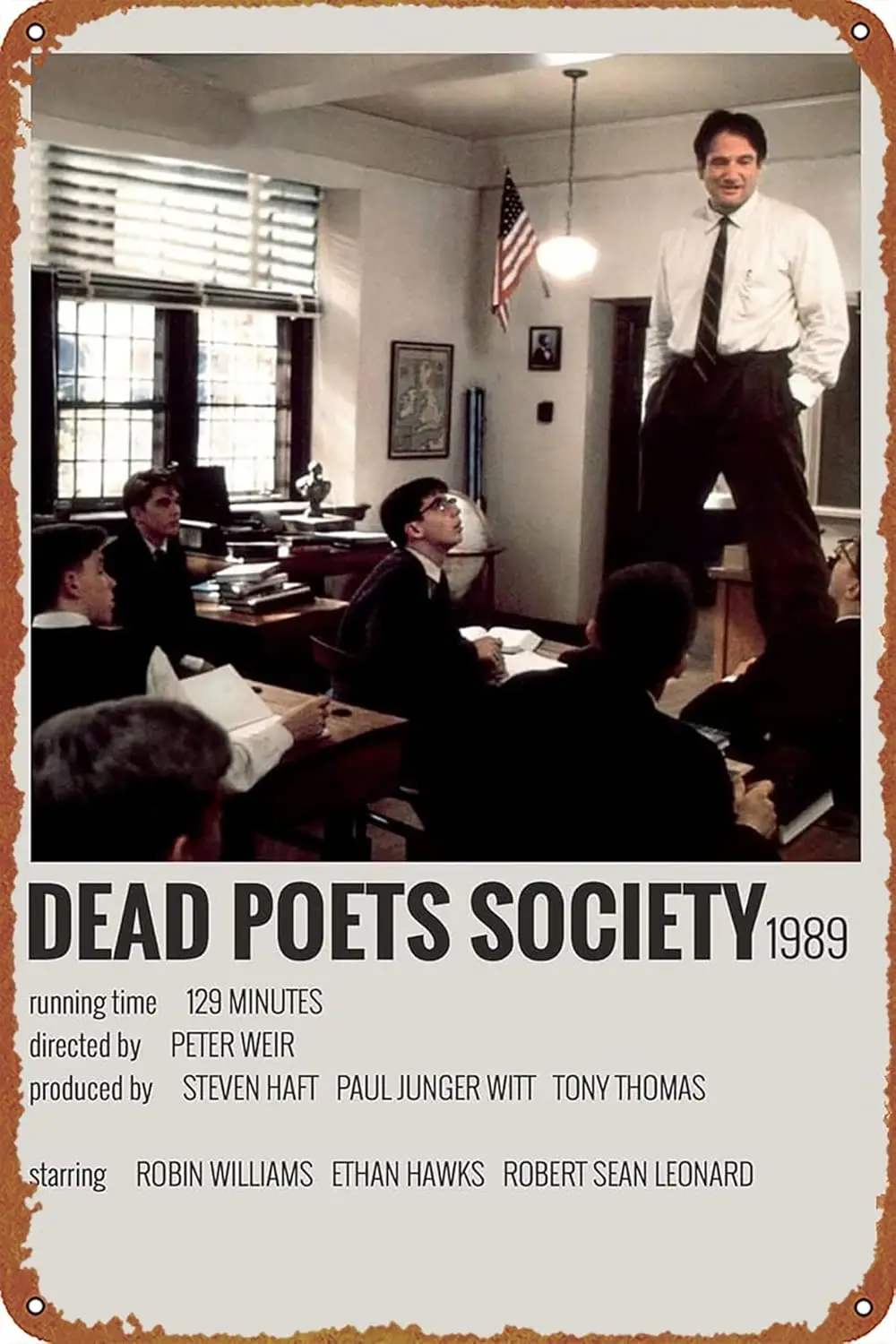 Dead Poets Society 1989 Movie Poster Retro Metal Sign Vintage Tin Sign for Cafe Bar Home Wall Decor 12 X 8 inch