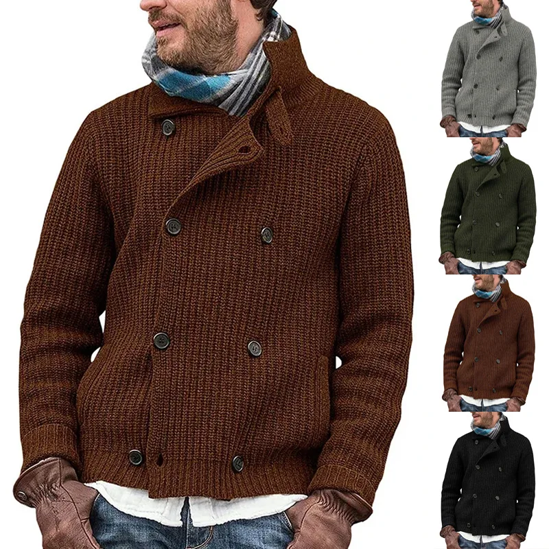 European and American Foreign Trade Men's Clothingwinter New Thickened Knit Cardigan British Style Simple Fashion Sweater Jacket