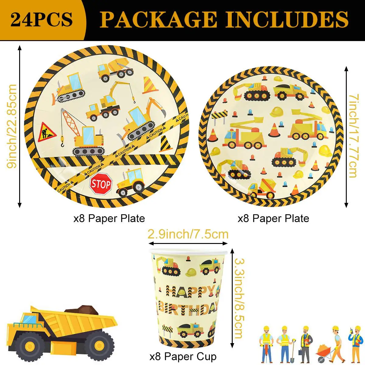 Construction Theme Disposable Tableware Excavator Vehicle Birthday Party Decor Kids Boy Bulldozer Tractor Truck Party Supplies