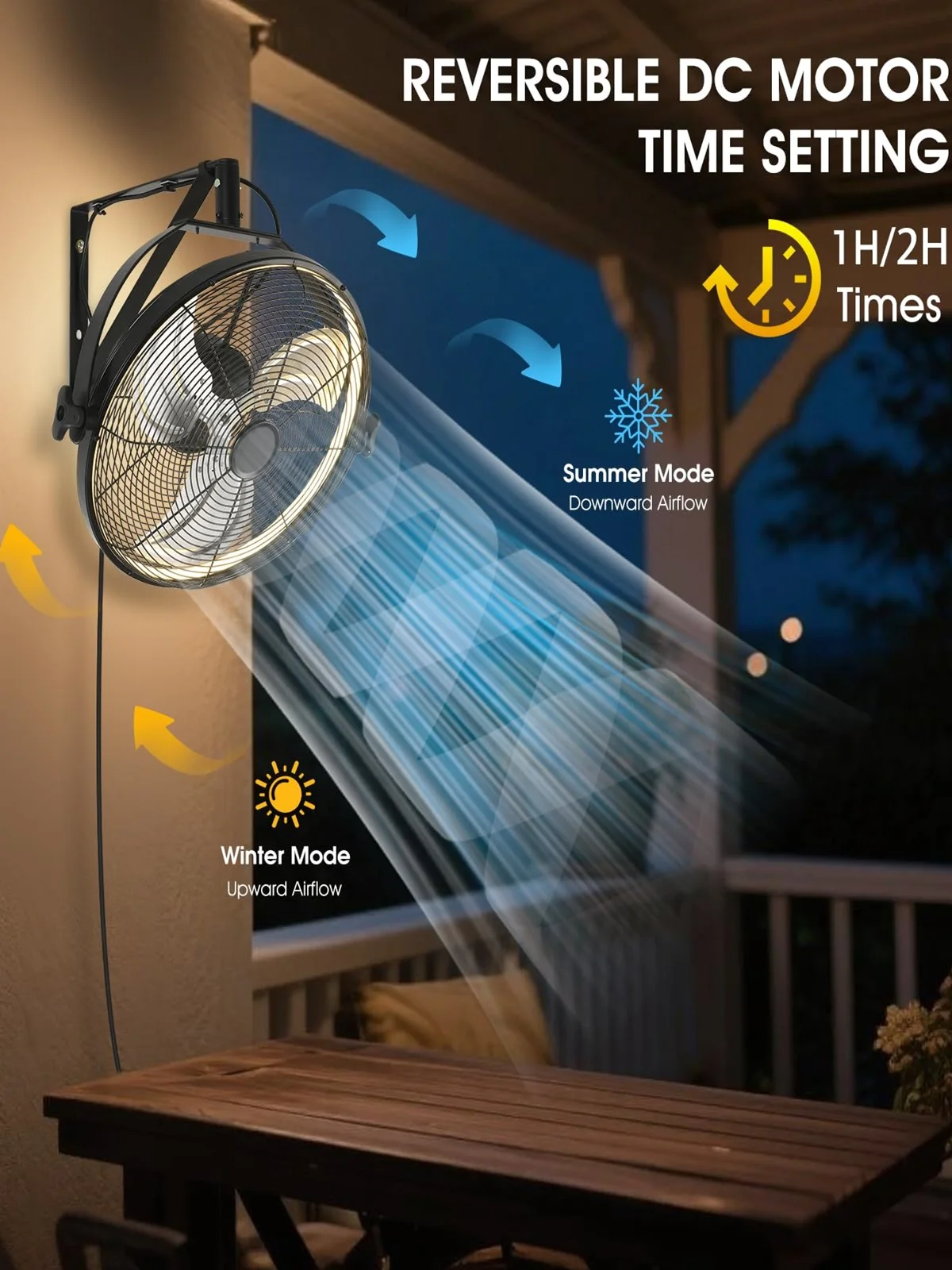 50CM wandventilator met afstandsbediening, 6 snelheden en timer, verstelbare kantelhoek, elektrische ventilator, zwarte plafondventilator met verlichting - afbeelding 2