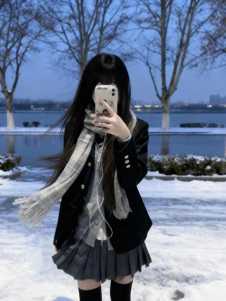 

Костюм Bla Suit Jaet: Женский комплект из четырех предметов с длинным рукавом, вязаной юбкой и пиджаком для школы, повседневной носки и свиданий