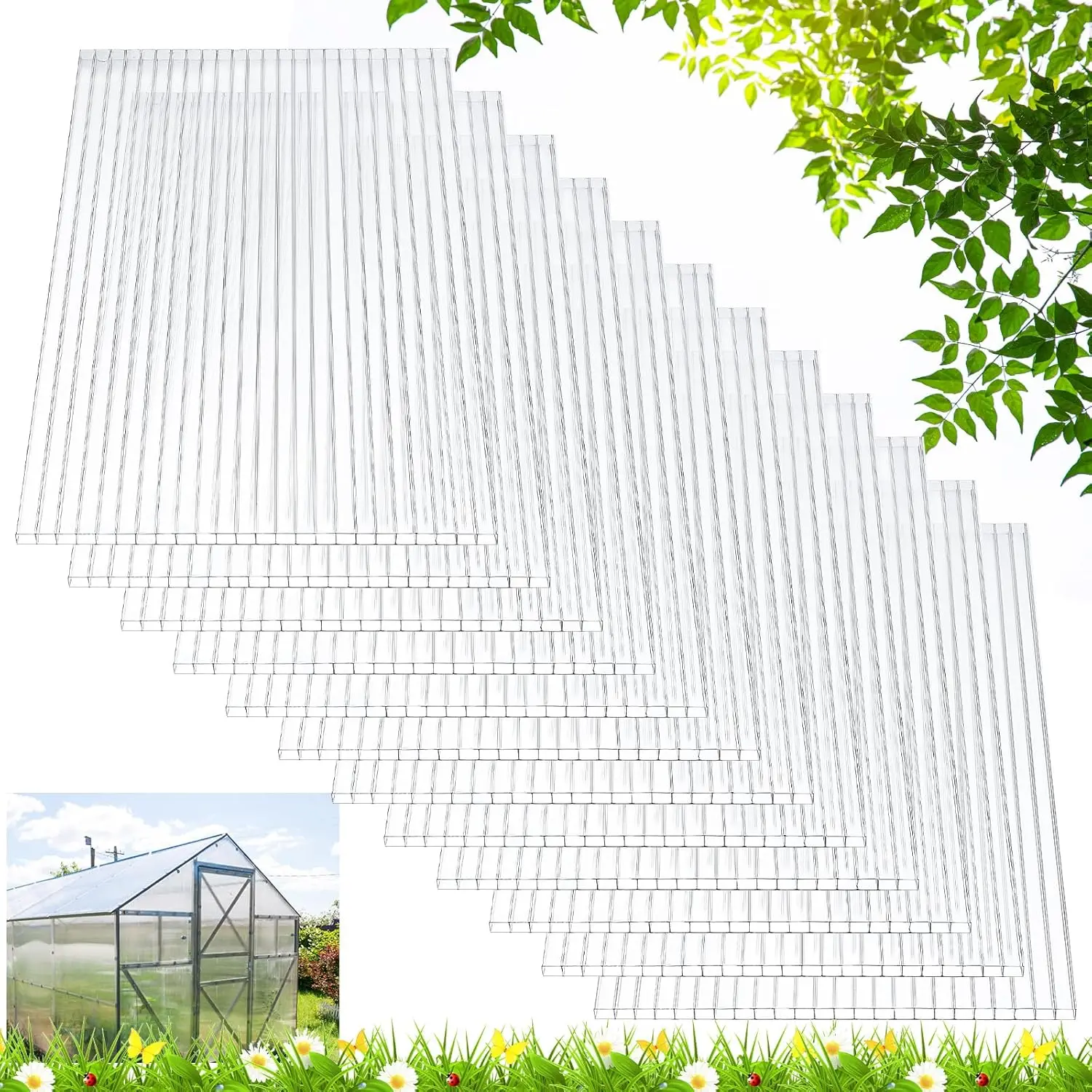 

6' x 2' Polycarbonate Greenhouse Panels, Twin-Wall Roof Sheets, Waterproof UV Protected Clear Corrugated Plastic for Replacement