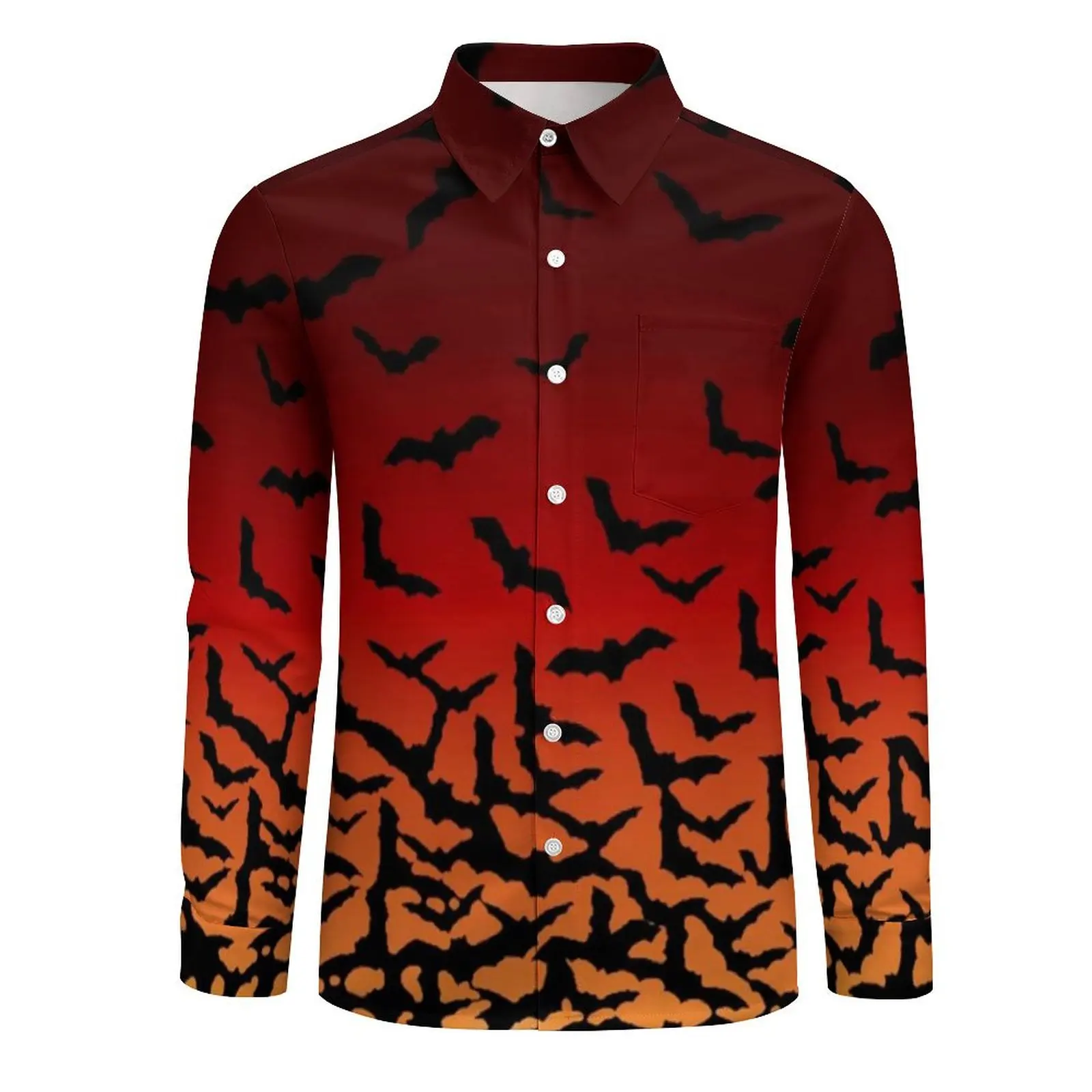 Heren Shirt Halloween Casual Shirts Lange Mouwen Vleermuis Zonsondergang Wezens Van De Nacht Ademende Blouse Herfst Vintage Oversized Tops