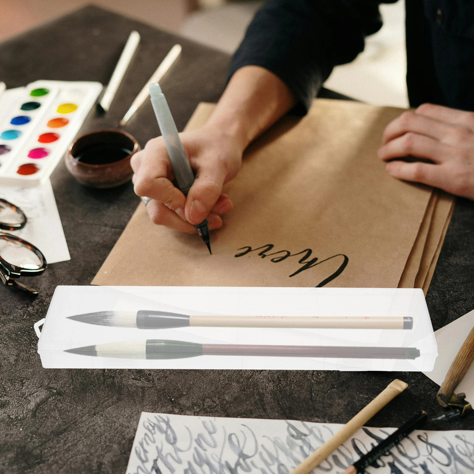 

Pencil Box Transparent Hard Plastic Case For Paint Brushes Pens Pencils Storage School Office Supplies Clear Pencil Case