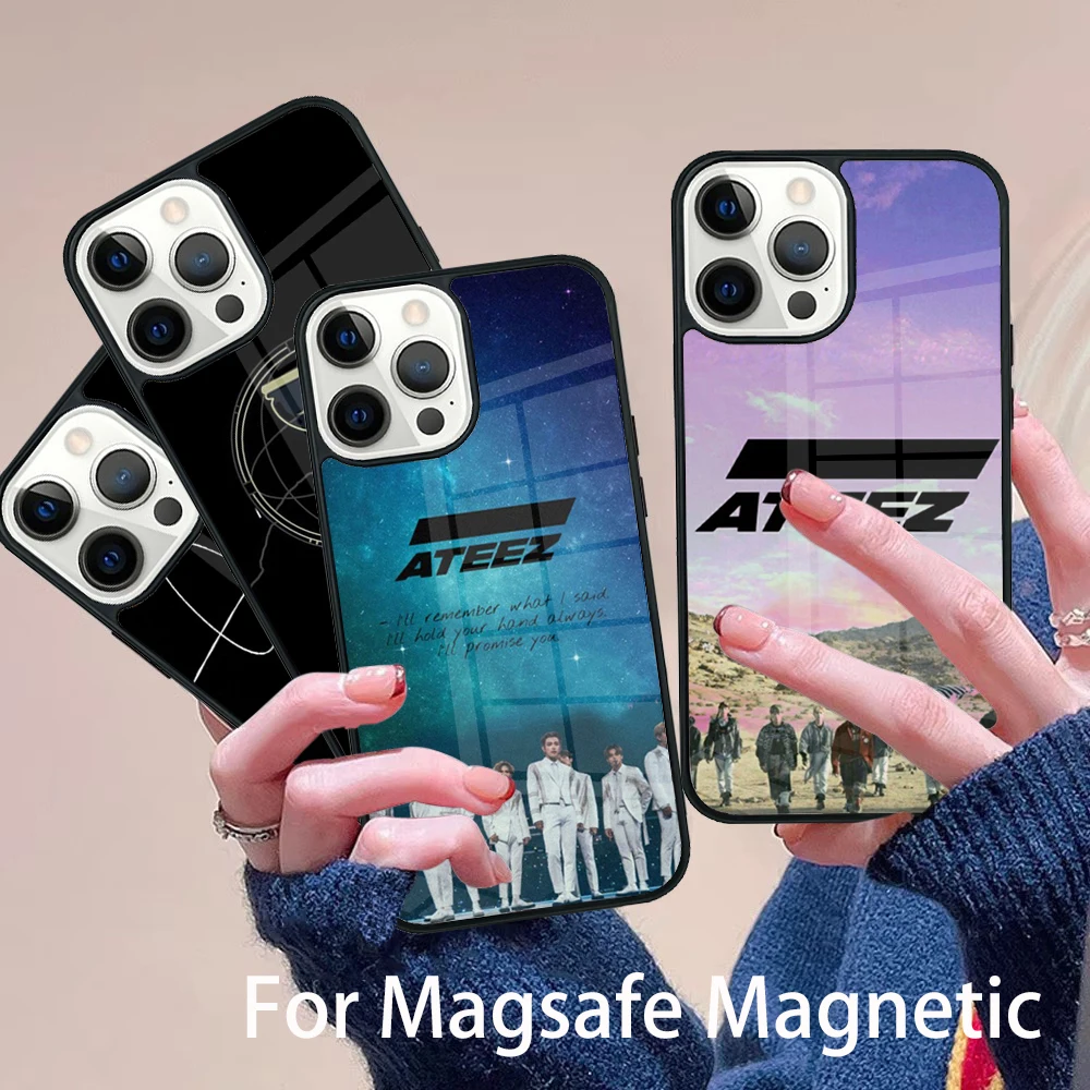 

KPOP ATEEZ Logo Phone Case Magesafe Magnetic Wireless Charge Cover For IPhone 16 11 12 13 14 15 Pro Max Plus Mini