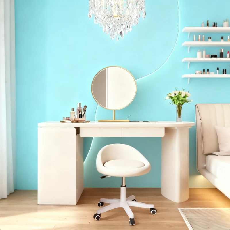 Vanity Chair with Soft Backrest, Cream Makeup Stool Comfortable Seat, Simple Home Dressing & Manicure Stool for Bedroom Use