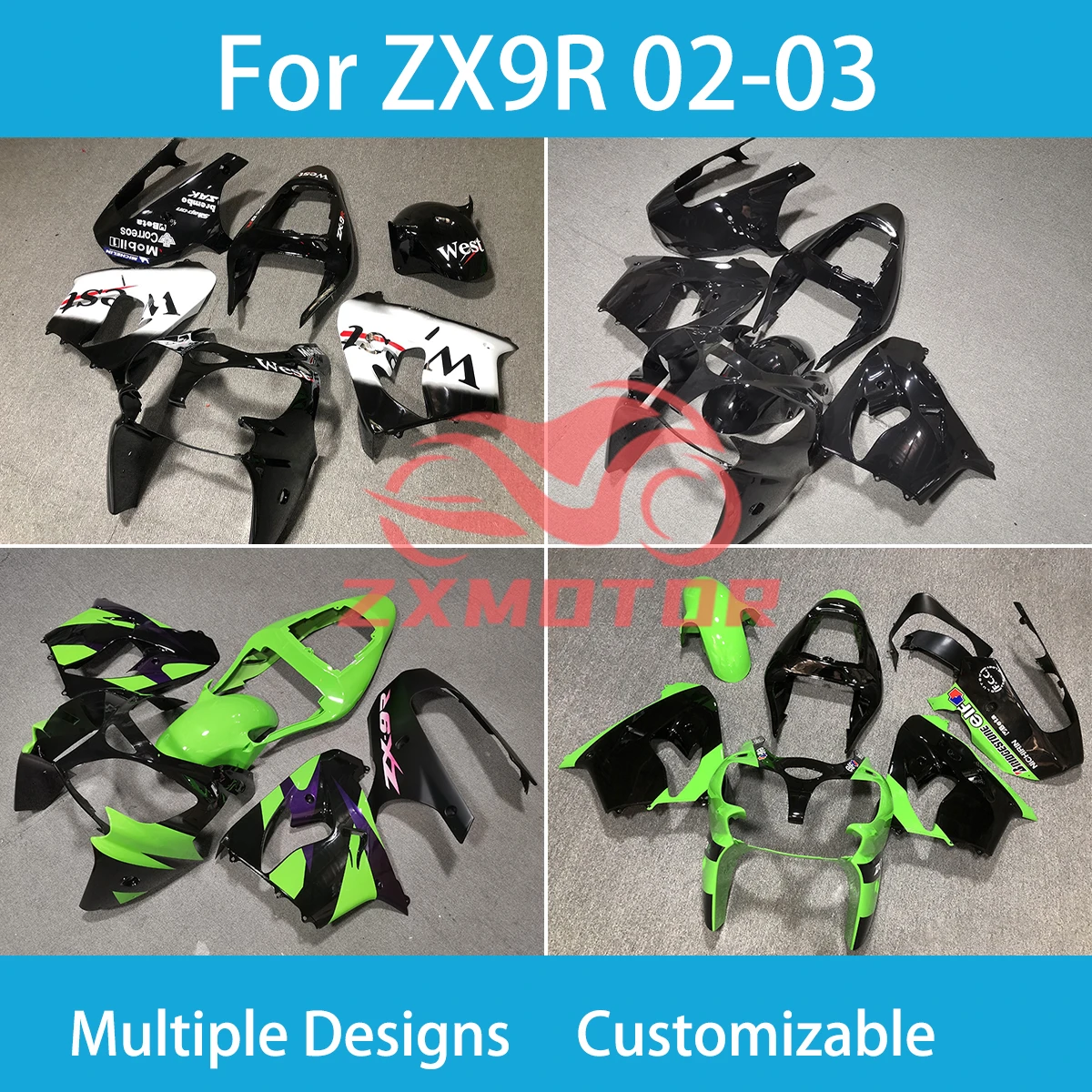 

Горячие стильные обтекатели для Kawasaki ZX-9R 2002 2003, комплект обтекателей из АБС-пластика для мотоцикла ZXMT Fit ZX9R 02 03