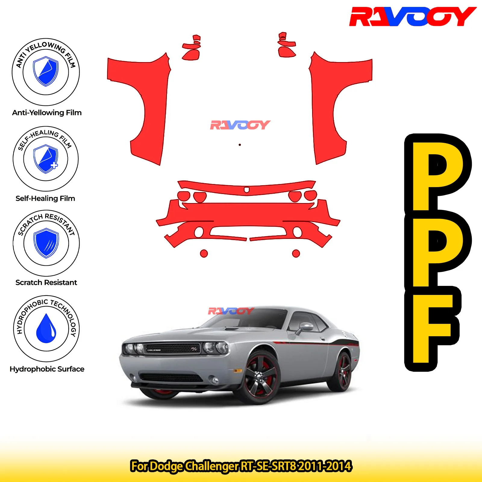 

For Dodge Challenger RT-SE-SRT8 2011-2014 Glossy Matte Black Precut front PPF Kit Paint Protection Film