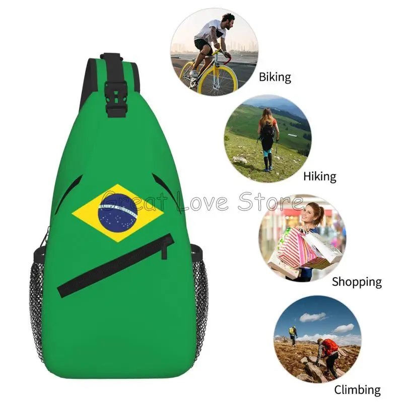 Brazilian Flag Print Chest Bags Brazil Flag Sling Bag Travel Hiking Sports Crossbody Backpack Lightweight Daypack for Men Women