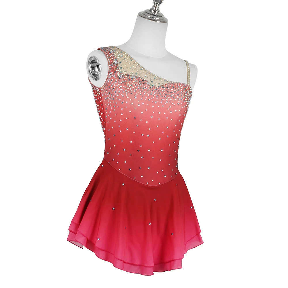 ZAGITOVA Eiskunstlaufkleid Damen Mädchen Eislaufrock Netzrock Kostüm Pfirsichrosa Farbverlauf