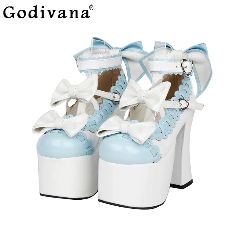 

Spring and Autumn New Lolita Women's Shoes Female Bows Cute Sweet Princess platform High Heels Ladies Mary Jane Leather Shoes