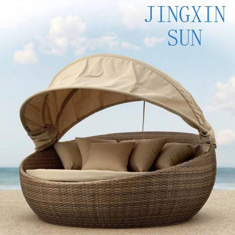 double outdoor beach loungers with canopy Bali sun bed pool design for relaxing in the living room