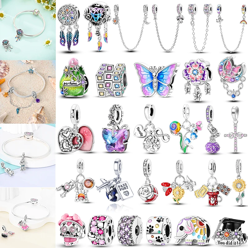 

Charms Plata De Ley 925 Avocado Green Rose Colorful Elephant Chameleon Charm of Original Fit Women Anniversary DIY Jewelry Charm