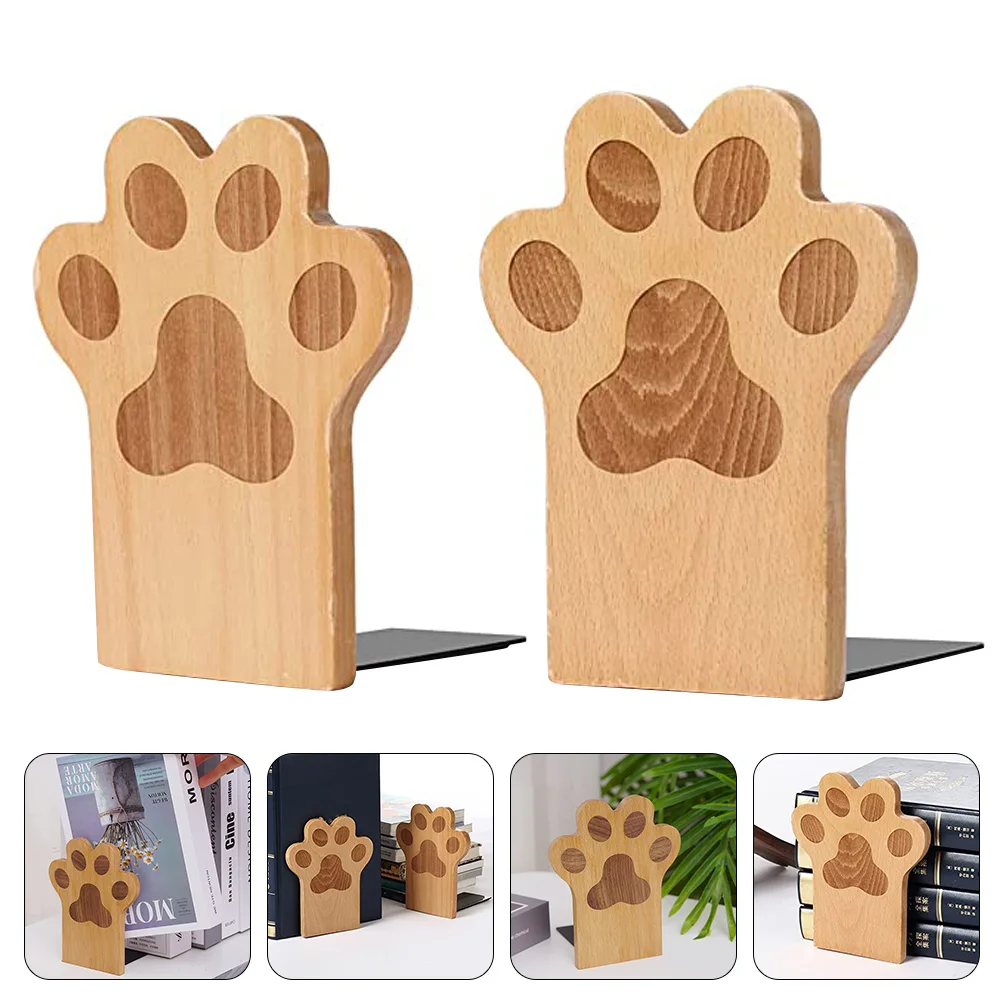 

2pcs Wooden Bookend Cartoon Style Home Office Book Stand Display Shelf Baffle For Books Magazines Storage Organiser