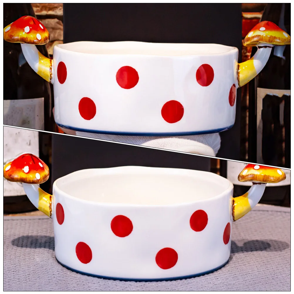 Cuenco de cerámica con doble asa para setas, estilo japonés, gran capacidad, fideos instantáneos, sopa, ensalada de frutas, cuenco para servir en la cocina