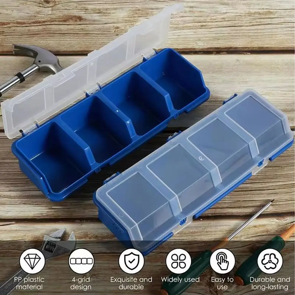 1Pcs New 4 Compartments Parts Storage Box Blue Red Display Screw Organizer Box Plastic with Lid Tool Part Container Bin