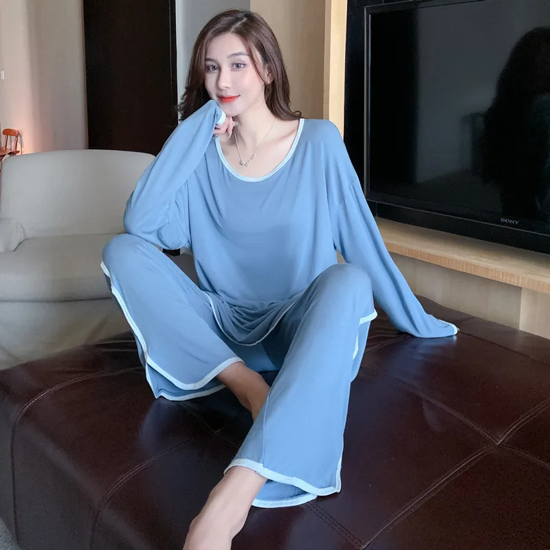 Pajamas Women's Summer New Long Sleeve Pants Set modal Cotton Round Neck Pullover Casual Home Wear Oversized Women's Pajamas