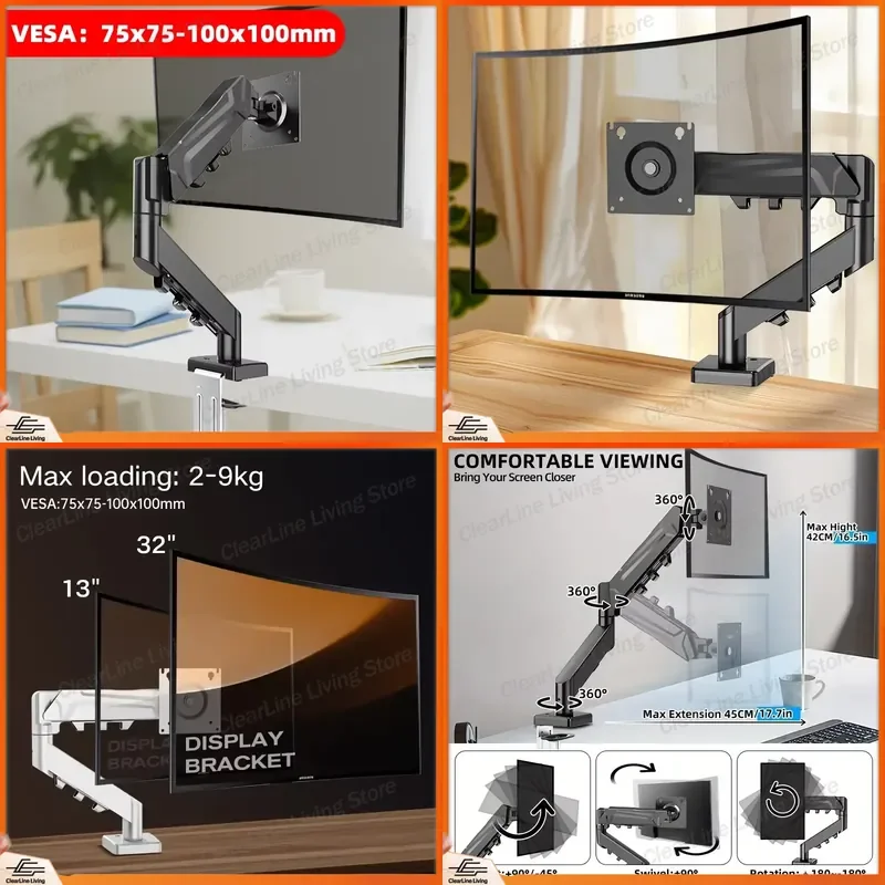 Single Monitor Mount for Screens VESA up to 32 Inch Computer Bracket Adjustable Display Arm Tablet Holder Desktop Clamp Stand