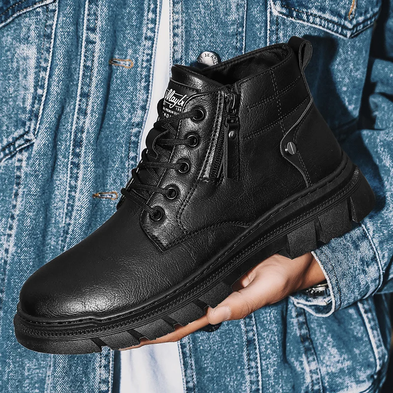 Men Retro Work Shoes Autumn Winter Thick Bottom High Top Non Slip Casual Boots Leather Boots Chelsea Desert Waterproof Boots