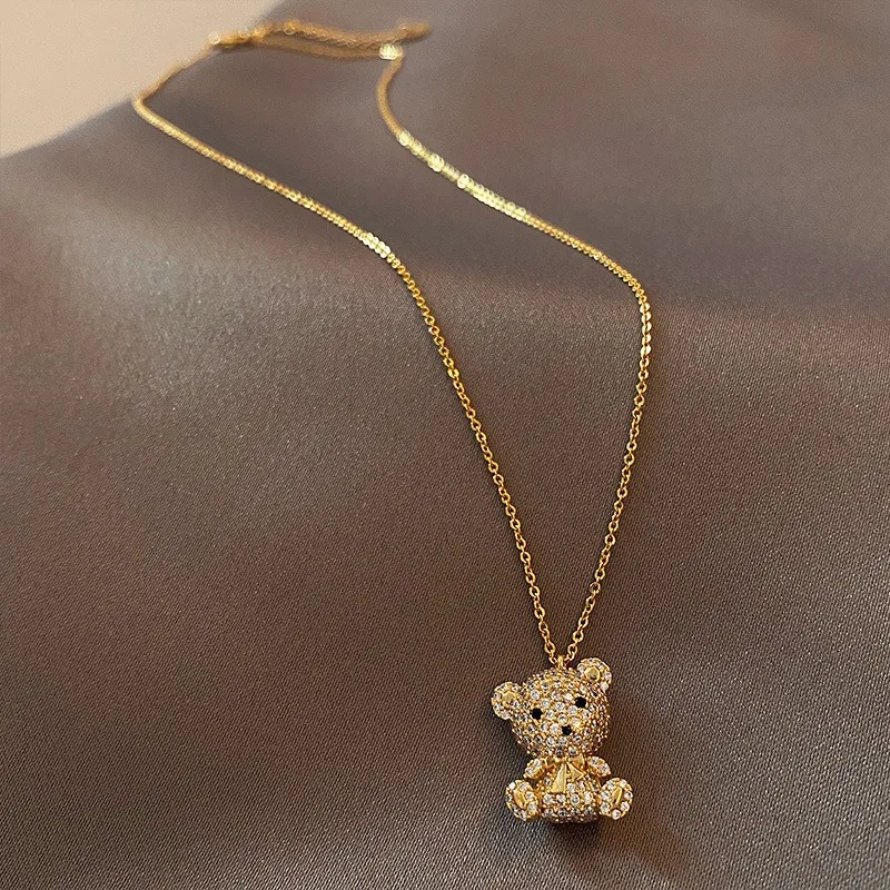 Fashionable New Personalized Micro-inlaid Zircon Bear Necklace Choker Clavicle Chain Net Celebrity Temperament Necklace