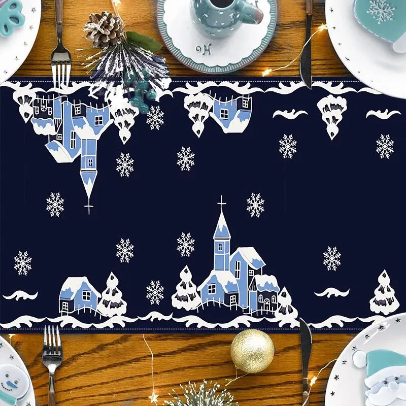 علم طاولة عيد الميلاد، مفرش طاولة من ألياف البوليستر لعيد الميلاد، وسادة مفرش طاولة لتزيين طاولة التجمع، علم الشاي #1