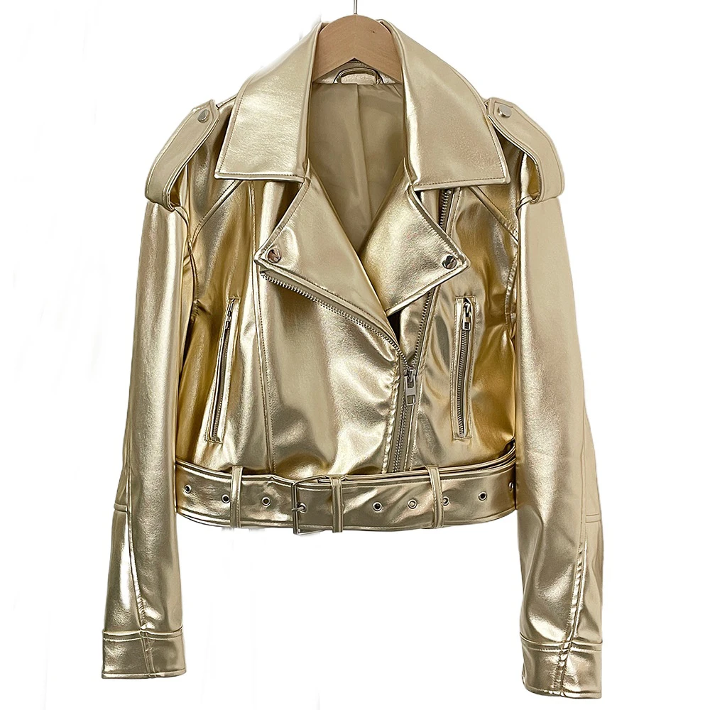 

Leather Jacket Women, Spring and Autumn Short Style Coat Motorcycle Lapel