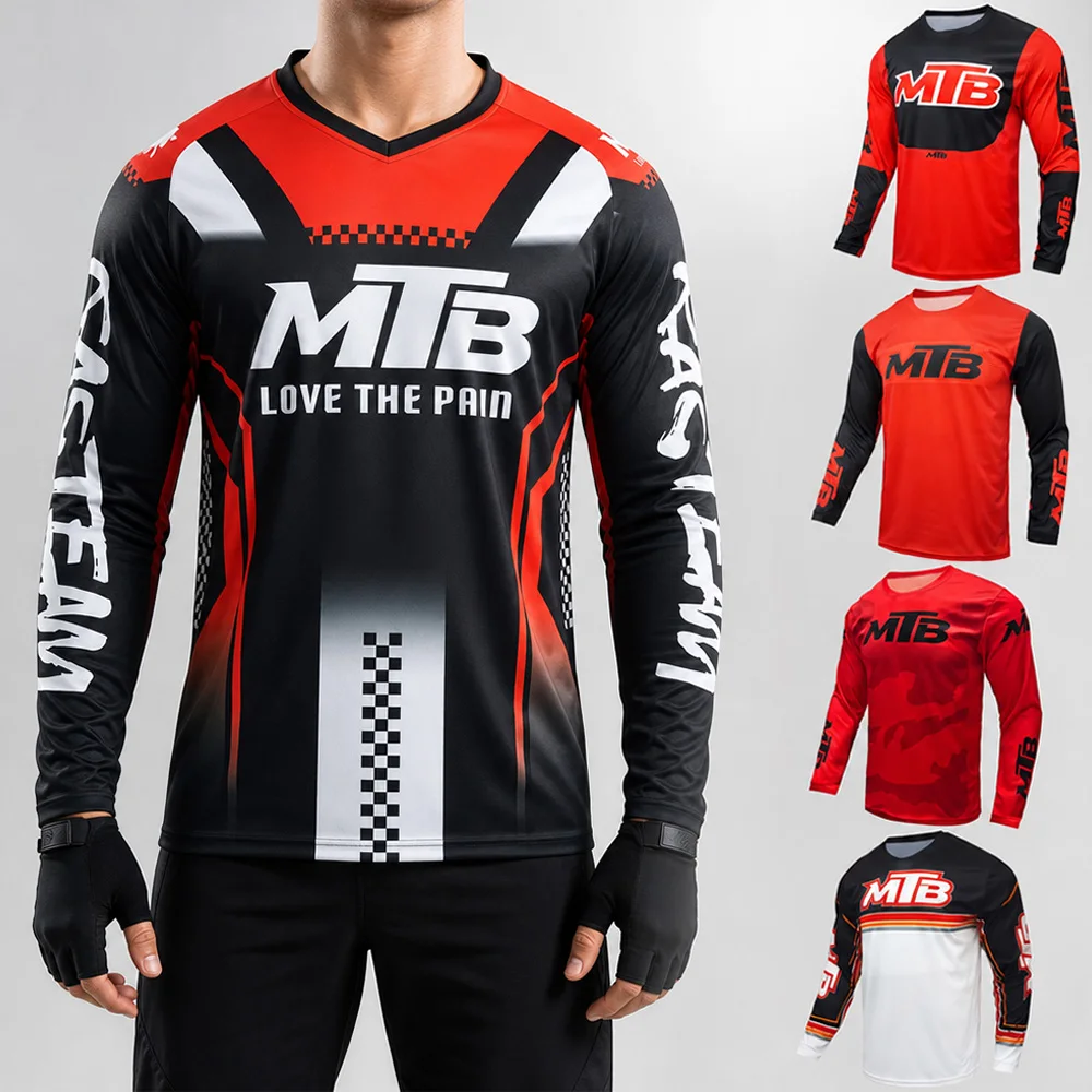 Men MTB Recreation Long Sleeve Quick‑Dry Jersey, Adult Male for Mountain Cycling Hiking Camping Moisture‑Wicking Sport Top