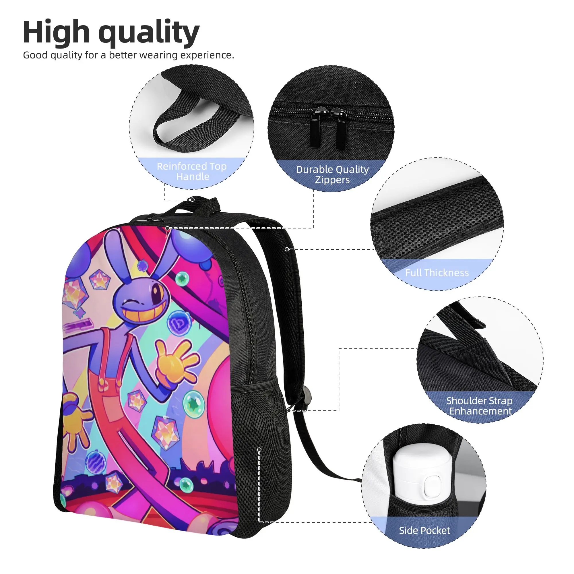Jax Cartoon Digitals Circus Cool Backpack Outdoor High School  Daypack for Men Women Laptop Computer Canvas Bags