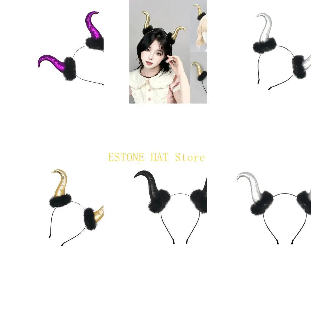49MF Children Devil Hairband Anime Cosplay Party Devil Hairband Animal Horn Animation Hair Hoop for Con Role Play