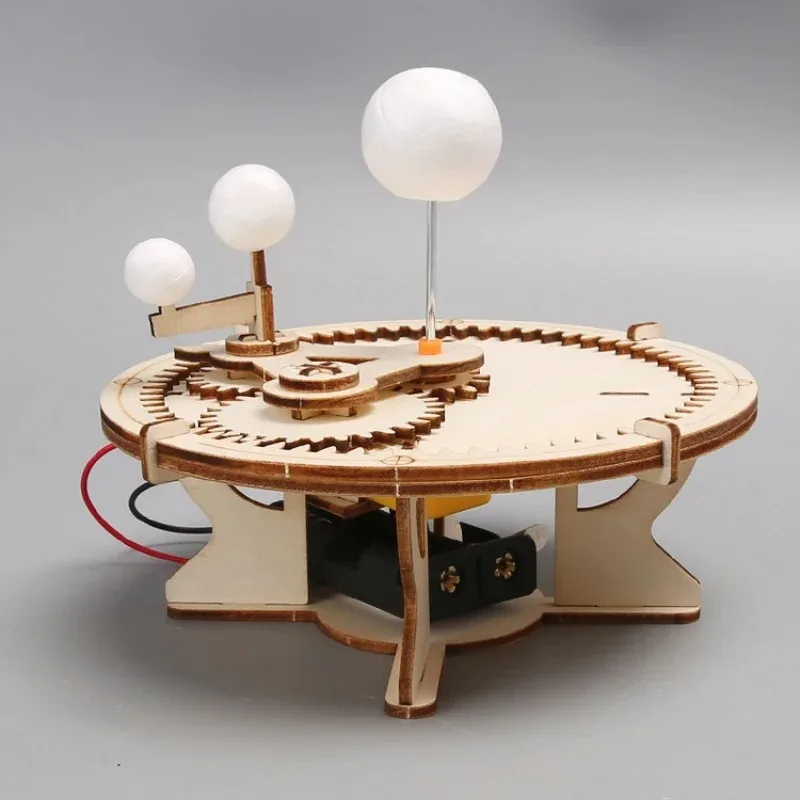  DIY Wooden Mechanical Solar System Model Kit, Sun Earth Moon Planet Astronomy Assembly Set, Desktop Science Puzzle Ornament, I