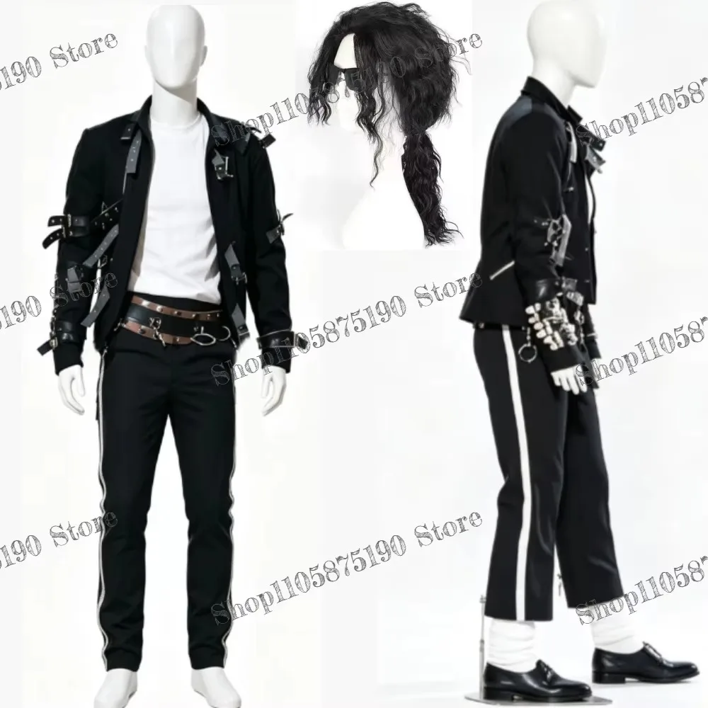 Michael Jackson Cosplay Costume Bad World Tour Punk Performance Jacket Pants Tops Accessories Full Set Stars Impersonator Outfit view 4