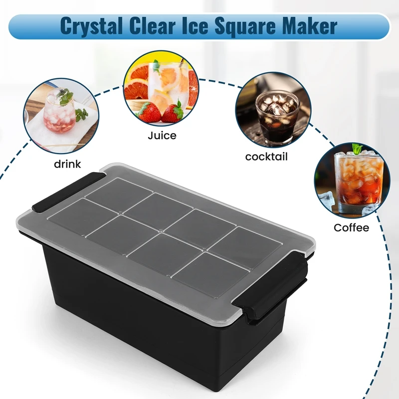 Clear Ice Maker, Clear Ice Square Tray Make 8 Big Square Ice Square, Crystal Clear Ice Square Maker for Cocktails-A55K