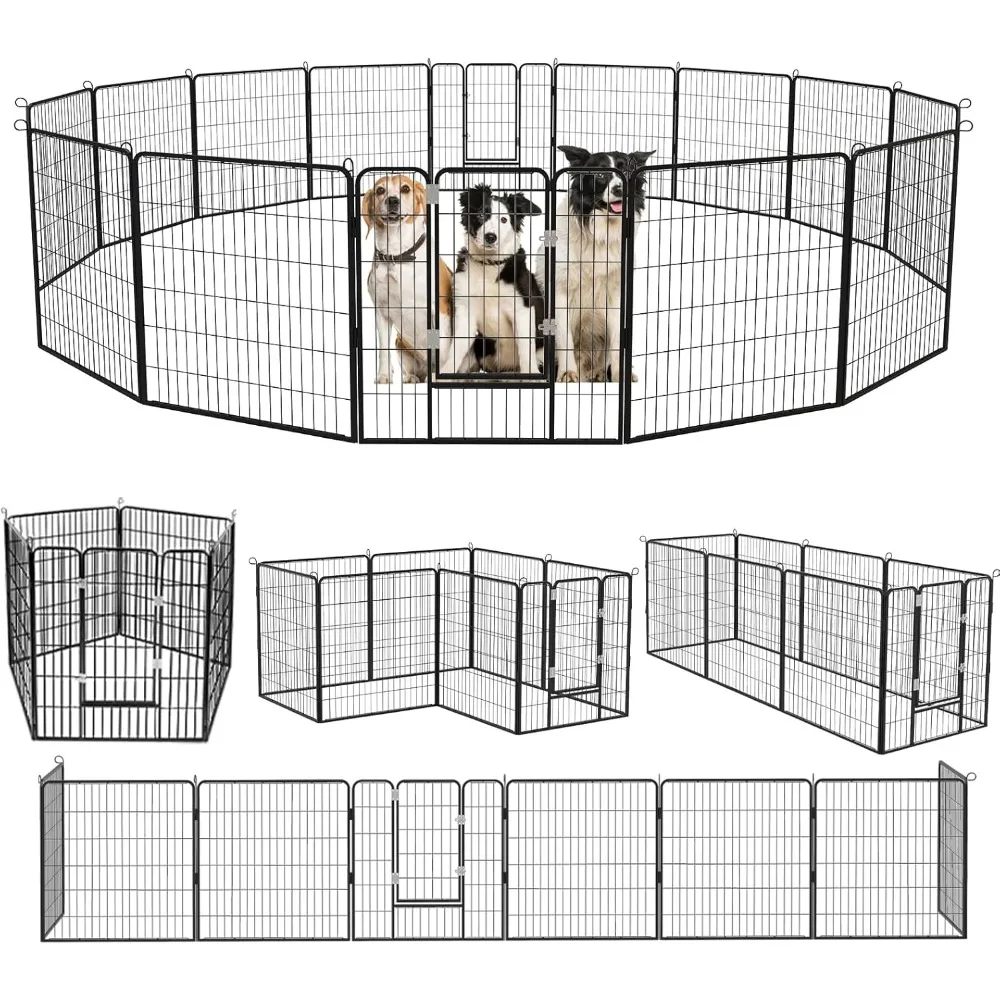 

Masterpiece Heavy Duty Metal Dog Playpen Dog Fence For Outdoor, 8/16 Panels 24"/32"/40" Height Rustproof Dog Fence With Doors,