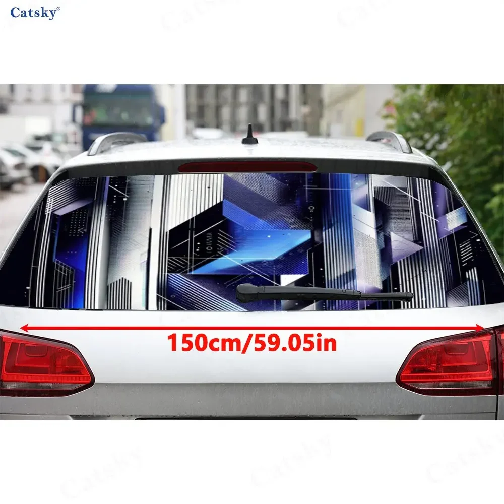 Dynamic Lines Tech Totem Perforated Car Vinyl Wraps, Durable Car Rear Windshield Sticker, Waterproof Car Rear Window Decal