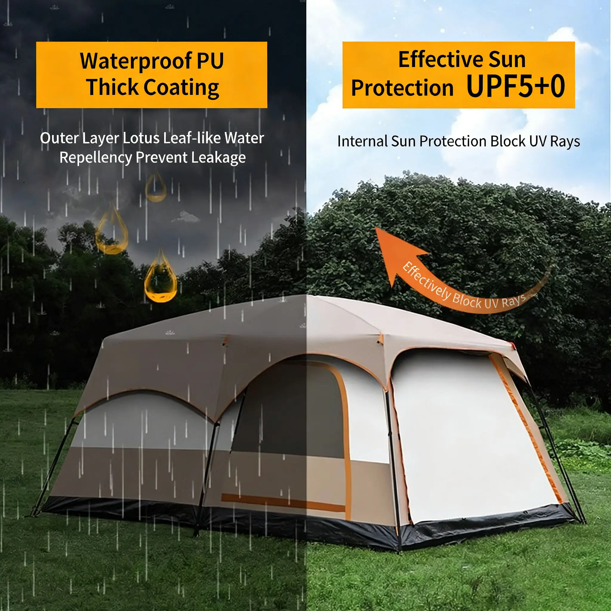 高級大型キャンプテント、2寝室1リビングルーム、防水・防風・ - Outdoor Camping Tent Waterproof のレビューと価格