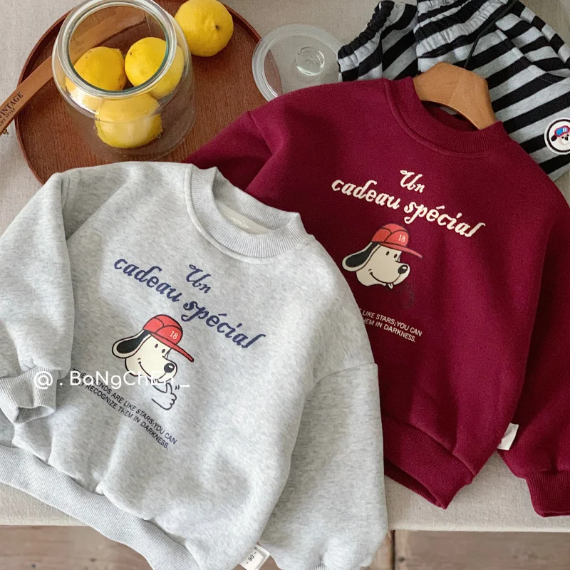 

Children's Sweater2024Winter New Letter Cute Puppy Printed Pullover Crew Neck Top TideG0578