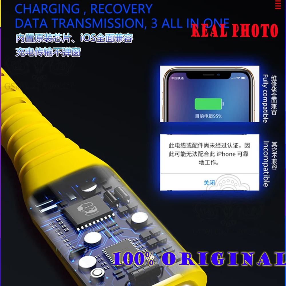 MECHANIC-Lightning Brush Machine Data Charging Cable, IData Recovery, Data Transmission, USB Cable, for iPhone, iPad, Ipod