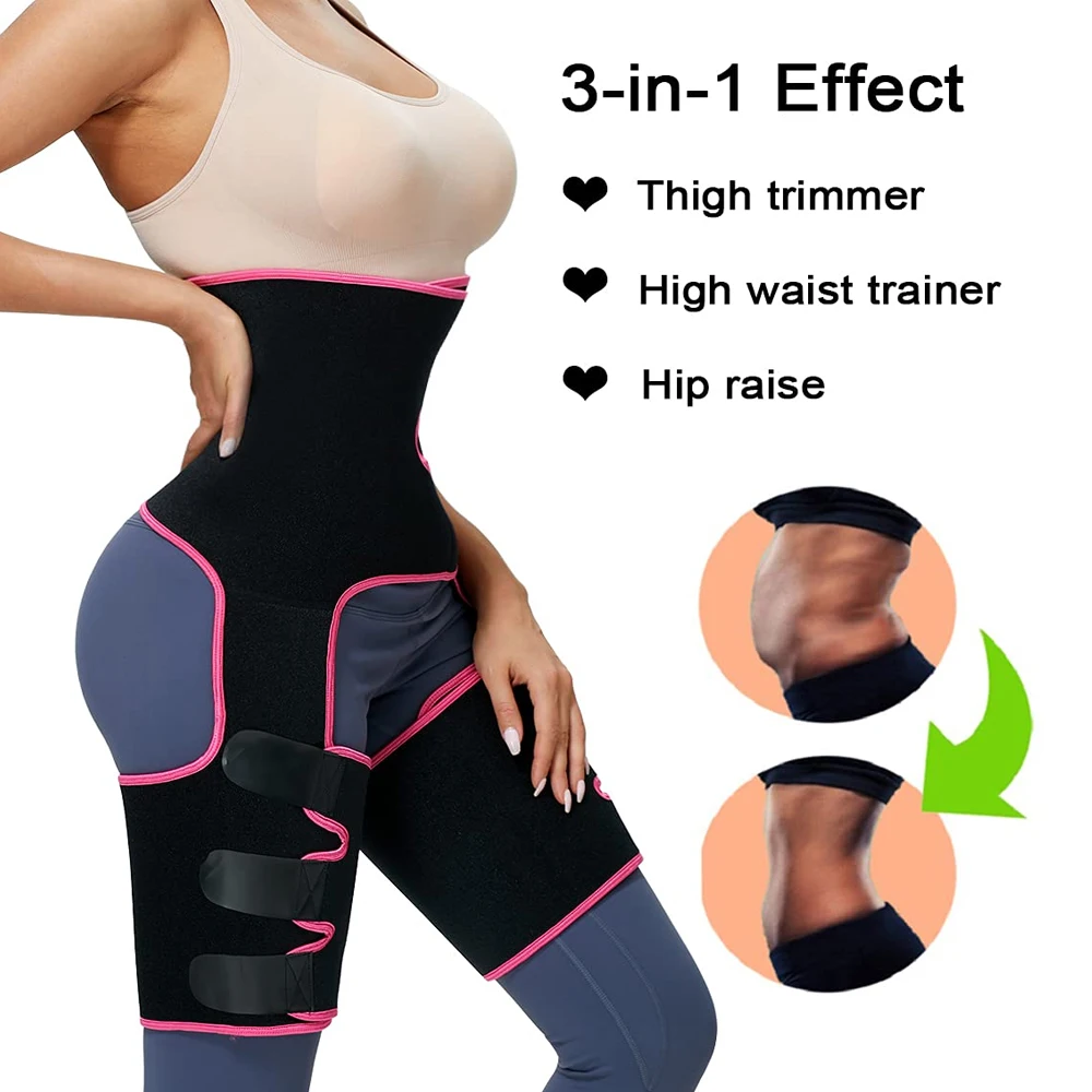 3 in 1 Sauna Waist Trainer Butt Lifter Thigh Trimmer Sweat Body Shaper Exercise Wrap Stomach for Women Workout Sports