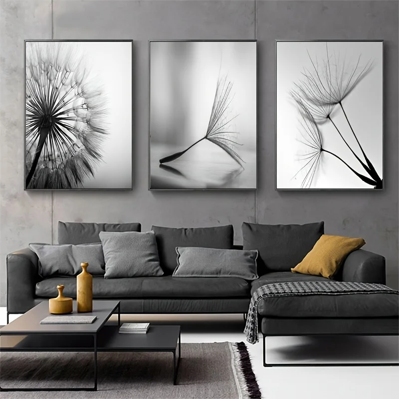 

3pcs/set Black White Flower Wall Poster Frameless Canvas Painting Wall Decor Art Print Background for Living Room Bedroom