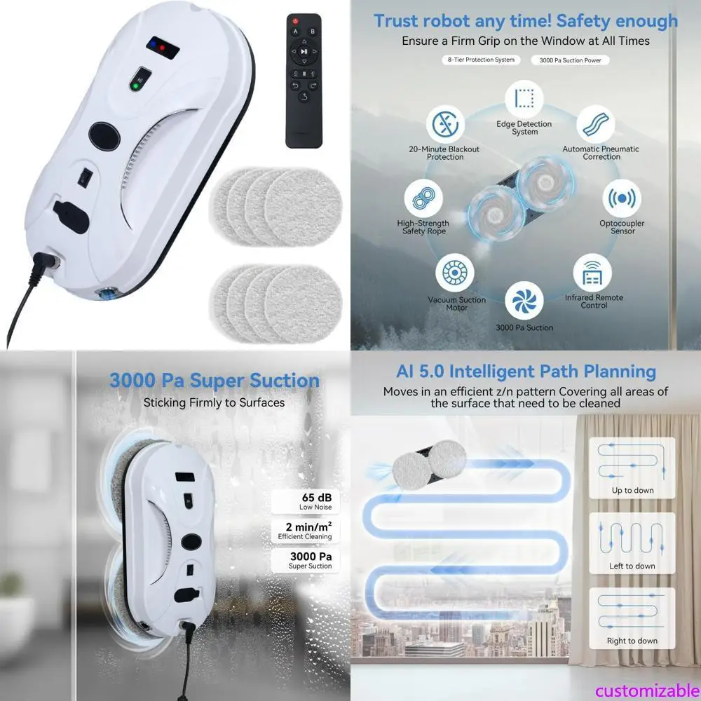 

2025 AI-Guided Dual Spray Window Cleaning Robot with 3000Pa Power