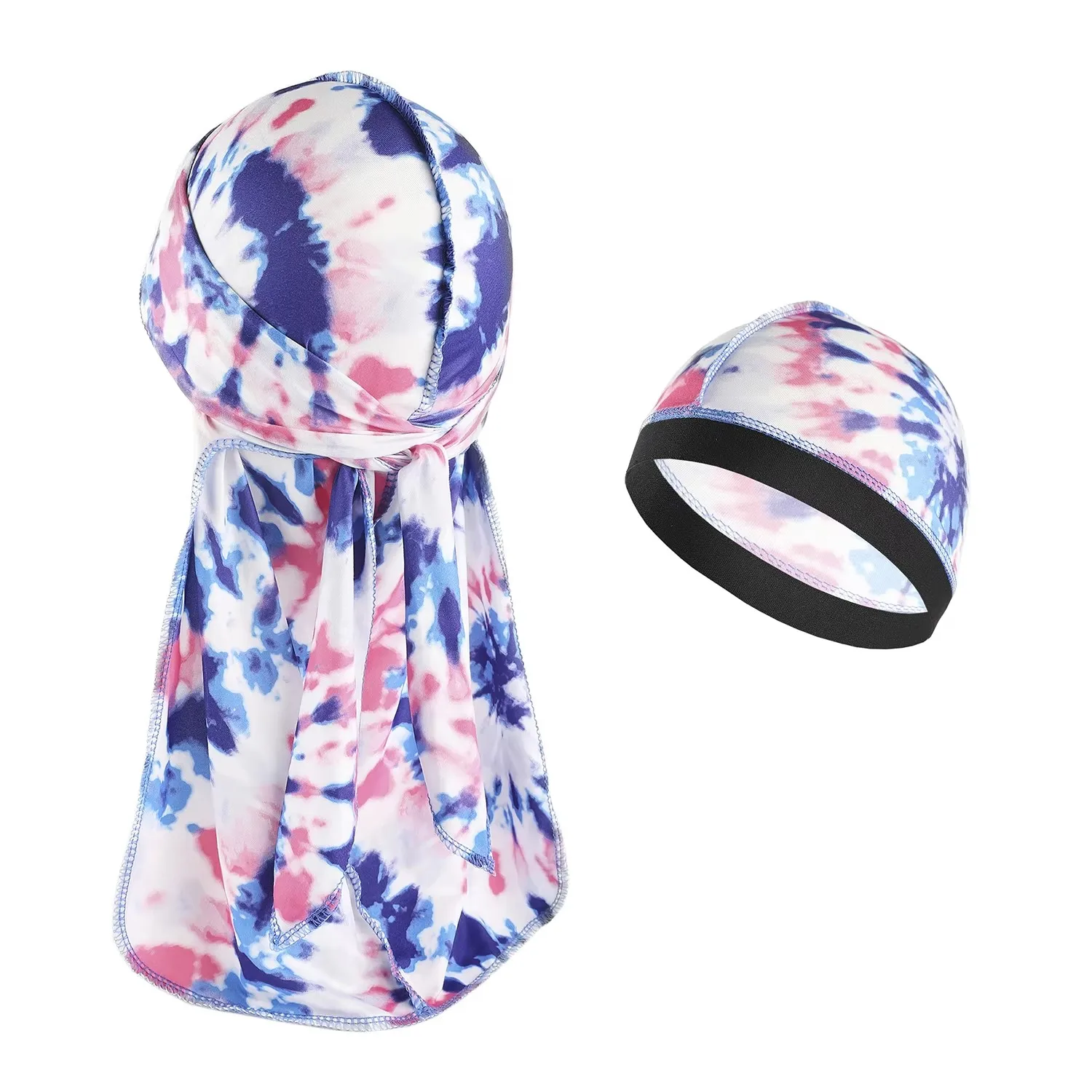 Modische Camouflage Herren Seiden-Durags Turban Bedruckt Unisex Seiden-Durag Kopfbedeckung Bandanas Stirnband Haaraccessoires Piratenhut Wellenmuster Tücher – Detail 9