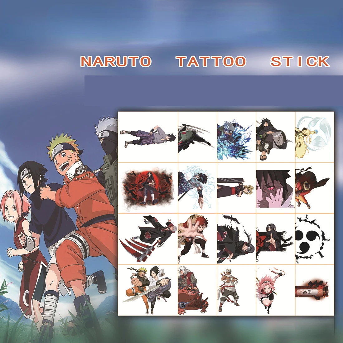 New Anime Naruto One Piece Tattoo Stickers Cartoon Two-dimensional Stickers Kakashi Sasuke Long-lasting Waterproof Hot Launch