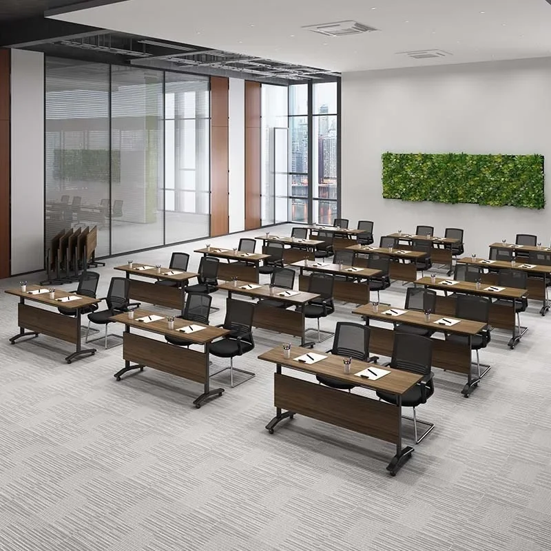 Folding table training desk strip splicing school removable double rollover table solid wood computer