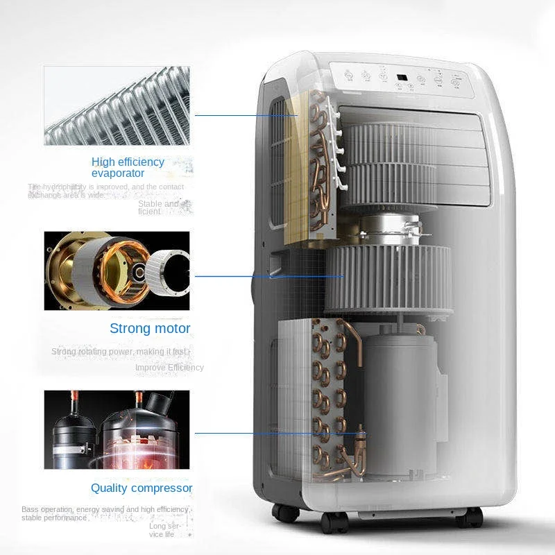 Compresor de aire acondicionado portátil, refrigeración y calefacción, aire acondicionado de habitación de alquiler frío, sin máquina externa, instalación gratuita