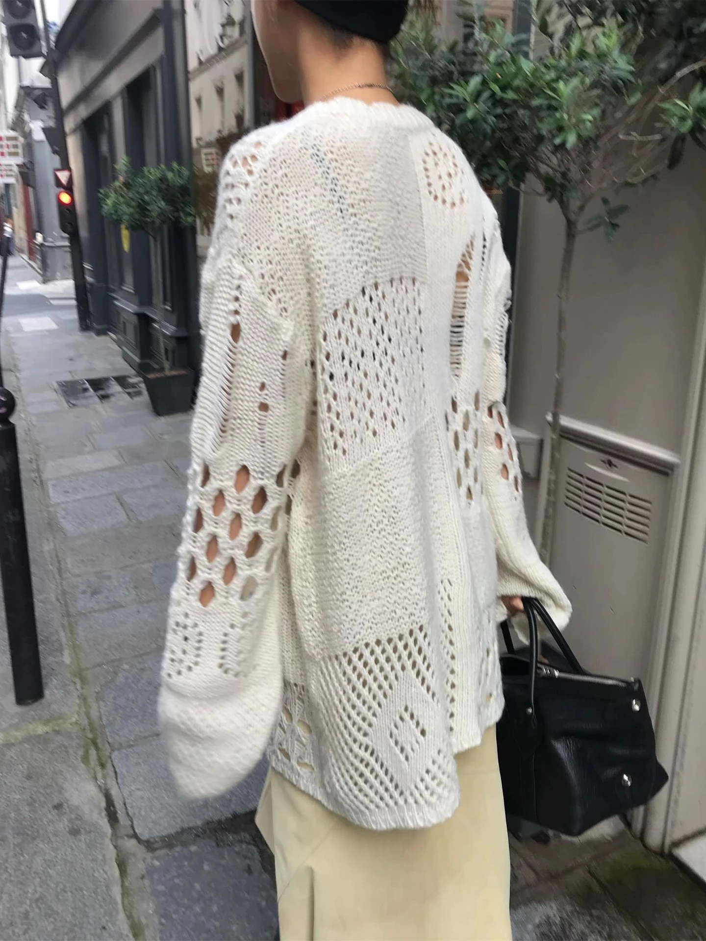 

Женский свободный топ в стиле ретро с асимметричным вырезом и потертостями, модный корейский длинный свек, круглый...