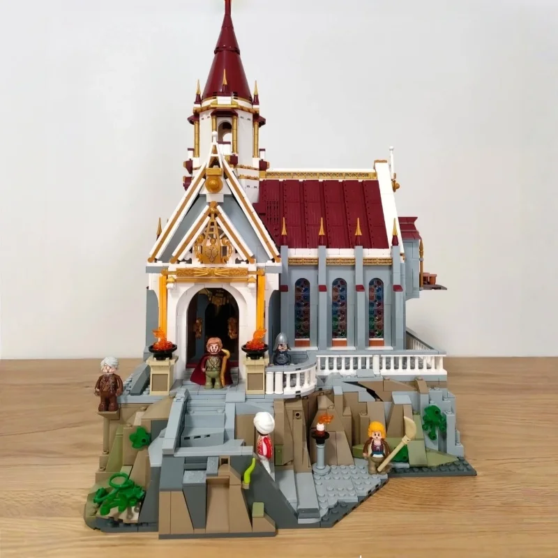Série medieval montada blocos de construção rei tesouro casa construção brinquedo modelos coleção ornamentos presentes aniversário